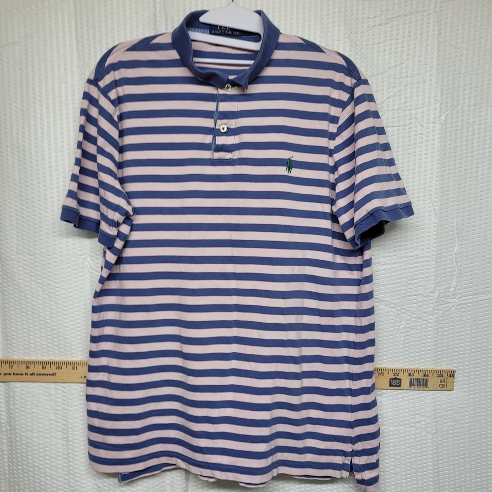 Polo Ralph Lauren Mens Classic Fit Striped Polo Shirt Blue Pink Medium